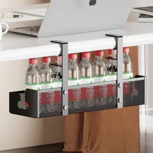 Desk Cord Storage rack No Drill Setup Under Desk Cable Organizer Metal Mesh Cable Management box High Load-Bearing Wire Holder - Image 6