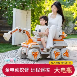 Children's Electric Excavator Two Riders Rechargeable Four-wheel Drive Vehicle Remote Control Engineering Vehicle - Image 3