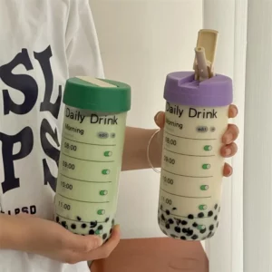 Glass Water Bottle With Time Marker Straw Infuser Cute 700ml Coffee Tea Juice Portable Girl School Drinking Bottle BPA Free Gift - Image 2