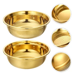 Stainless Steel Drain Basket Colander with Bowl Dish Basin Kitchen Accessory Rice Drainer Gadget Golden Fruit Mesh Strainer - Image 6