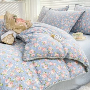 28 Colors Kawaii Cherry Bedding Set Soft Washed Cotton Bed Sheet Queen King Size Simple Quilt Cover Pillowcase Bed Linens - Image 6