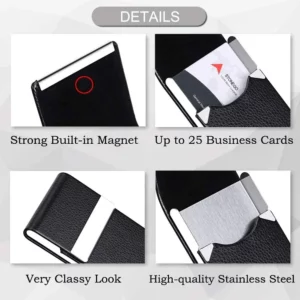 Men Business Card Holder Case - Slim PU Leather Metal Pocket Card Holder with Magnetic Shut, Name Card Holder - Image 5