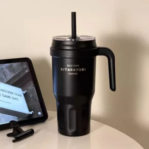 Large Insulated Water Bottle Stainless Steel Tumbler With Handle Straw Travel Gym Thermos Mug For Ice Hot Coffee Juice 1100ml - Image 3
