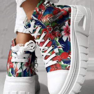 Sneakers Women's Zipper Design Eyelet Platform Canvas Ladies Casual Shoes High Top Sneakers Lace Up Platform Sport Shoes Tennis - Image 5