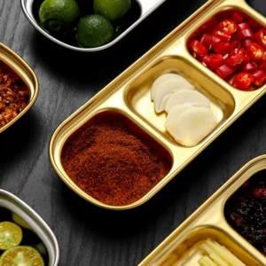 1-4 Grids Seasoning Plate Dipping Dish Stainless Steel Hot Pot Seasoning Dish Square Barbecue Snack Plate Kitchen Condiment Tray - Image 4