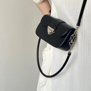 Black PU Crossbody Bag 2023 New Women's Exquisite Lock Design Light Luxury Underarm Bags Fashion High Street Ladies Handbag Tide - Image 3