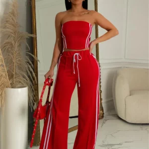 Streetwear 2 Piece Sets Women Outfit Summer Clothes Women 2024 Side Striped Strapless Vest Top and Pants Sets Casual Woman Sets - Image 3