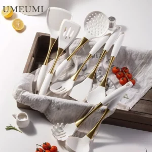 UMEUMI Cooking Spatula 8 Pcs Golden White Silicone kitchenware Utensils Cooking Set Soup Spoon Frying Pan Spatula Universal Tool - Image 3