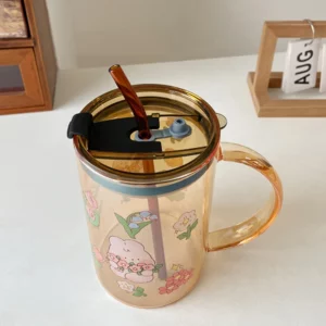 Cute Bunny Glass Cup With Lid Straw Kawaii Coffee Mugs Big Milk Beer Wine Drinking Glasses Korean Water Juice Cup Drinkware Gift - Image 5