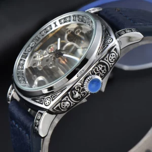 LONGLUX automatic watch retro style wholesale mechanical wristwatches skeleton carve waterproof leather no logo mens watch - Image 2