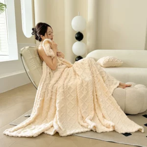 1pc Coral Fleece Blanket for Winter Thick Soft Bedspread Warm Plaids for Beds Single/Queen/King Solid Color Thow Blankets/Plaids - Image 4