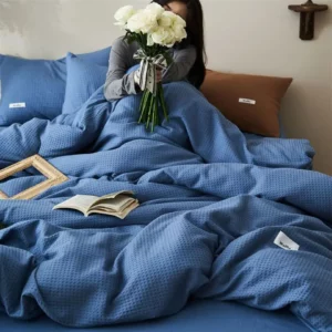 Ins Style Solid Color Waffle Cotton Duvet Cover Set Bed Sheet Four Piece Set High Beauty Quilt Sheet Bed Sheet Bedding Set - Image 5