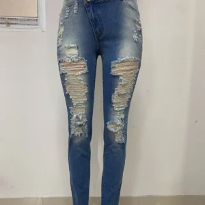 CM.YAYA Denim Pants Women Retro Sexy Hole Hollow Out Jeans Ripped out Pencil Trousers 2024 Street Skinny High Waist Lady Pant - Image 6
