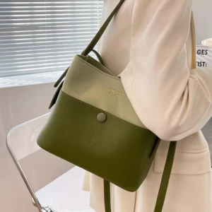 Korean Large Capacity Contrast Color Bucket Bag for Women 2023 New Spring Autumn Crossbody Shoulder Bags Chic Commute Totes - Image 2