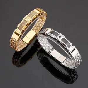 Fashionable and Trendy High-quality Stainless Steel Electroplated Gold Color Inlaid Zircon Men's Bracelet As A Gift To Friends - Image 2
