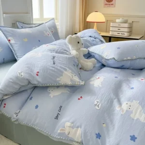 28 Colors Kawaii Cherry Bedding Set Soft Washed Cotton Bed Sheet Queen King Size Simple Quilt Cover Pillowcase Bed Linens - Image 5
