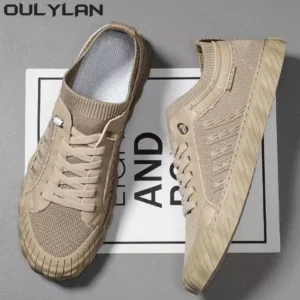 Oulylan Men's Breathable Sneakers Summer Casual Lightweight Round Head Solid Colour Non-slip Flats Walking Shoes Male - Image 1