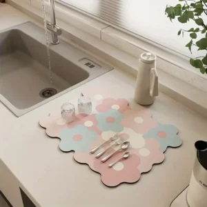 Quick Dry Dish Drying Mat Flower Rubber Tableware Draining Pads Rug Kitchen Dinnerware Placemat Super Absorbent Coffee Drain Pad - Image 5