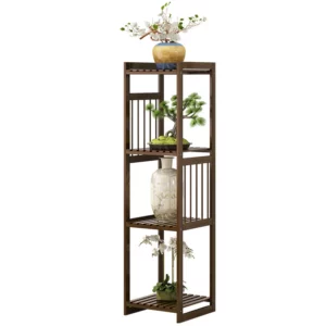 Chinese Antique Bamboo Flower Shelves Multi-layer Structure High Fence Rack Vintage Plant Stand for Classic Home Decor - Image 5