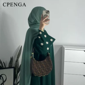 2024 Daisy Embroidery Muslim Modest Dress for Women Eid Saudi Arabia Dubai Abaya Luxury Islam Turkey Holiday Party Jalabiya Robe - Image 4