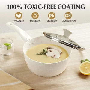 Nonstick Saucepan with Lid Kitchen Soup Pot Cooking Pot Cookware Thick Non-stick White Marble Milk Noodle Pot Easy to Clean - Image 3