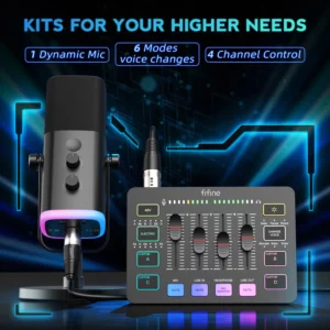 FIFINE All-in-One Podcast Kit with RGB Audio Mixer,Streaming Studio Set with Dynamic Mic for PC Gaming Recording-Ampligame KS5 - Image 2