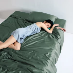 Liv-Esthete Pure Green 100% Silk Bedding Set Solid Color Flat Sheet Pillowcases Queen King Quilt Cover Bed Sets For Sleep Gift - Image 3