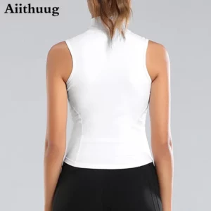 Aiithuug Athletic Zip Up Sweat Vest Jacket Sleeveless Running Yoga Tops High Neck Shirts Sports Top Fitness Women Workout Tops - Image 5