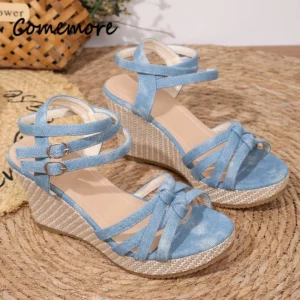 Thick Bottom Wedges Fashion Buckle Fish Mouth Sandals Female High Heel Cross Weave Roman Shoes Platform Versatile Zapatos Mujer - Image 4