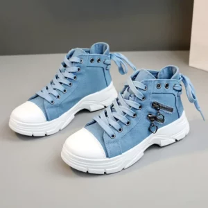 2024 New Women Sneakers High Top Female Denim Canvas Sneakers Woman Girls Students Canvas Shoes for Women Lace Up Platform Shoes - Image 2