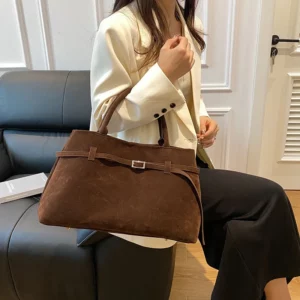 PU Buckle Versatile Large Capacity Belt Decorative Tote Bag New Matte Retro Niche Design Handbag Commuting Leisure Womens Bag - Image 5