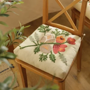 Embroidery Plant Floral Pattern American Countryside Style Floor Seat Cushions Breathable Beige Color Dining Chair Cover Cushion - Image 6