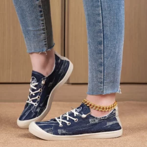 Canvas Shoes For Women Ladies Round Toe Soft Flat Vulcanize Shoes Business Casual Wedges Walking Flat Lace-up Footwear Sapatos - Image 4