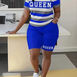 Plus Size Summer Outfits Biker Shorts Set Crew Neck Short Sleeve Positioning Printing Queen Plus Size 2 Piece Set Women - Image 5
