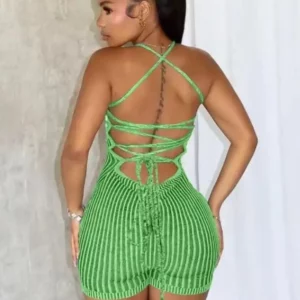 Joskaa Knitted Striped Sporty Playsuits Women Hipster Sexy Low Cut Backless Bandage Stretch Skinny One Piece Rompers Streetwear - Image 4