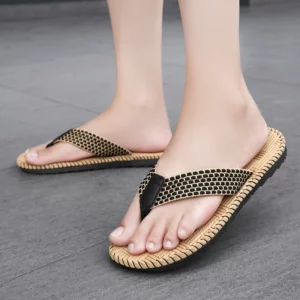 Cheap Summer Linen Slipper Men Indoor Home Shoes Lightweight Weaving Flip flops Men Bedroom Shoes Silent Casual Flip-flops Man - Image 3