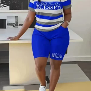 Plus Size Summer Outfits Biker Shorts Set Crew Neck Short Sleeve Positioning Printing Queen Plus Size 2 Piece Set Women - Image 3