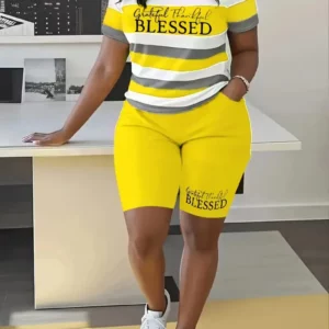 Plus Size Summer Outfits Biker Shorts Set Crew Neck Short Sleeve Positioning Printing Queen Plus Size 2 Piece Set Women - Image 4