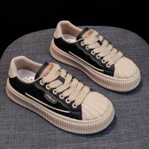 Women's Sneakers Lace Platform Vulcanized Shoes Brand Design Casual Couples Street Canvas Shoes Shell Head Women's Casual Shoes - Image 4