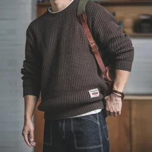 Maden Work Attire Retro Round Neck Thickened Autumn And Winter Sweater Amekaji Loose Knit Men's Clothing - Image 3
