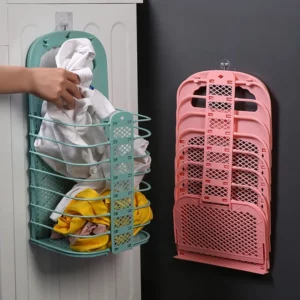 Plastic Storage Frame Foldable Dirty Clothes Basket Household Non Perforated Bathroom Wall Mounted Laundry Basket Clothes Basket - Image 4