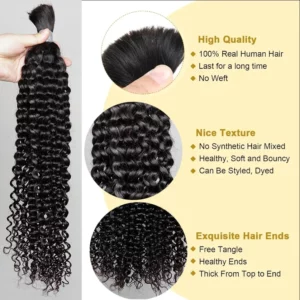 100% Human Hair Bulk for Braiding 1 Bundle Jerry Curly Natural Black Indian Remy Human Boho Braiding Hair Bulk Extensions Bobbi - Image 5