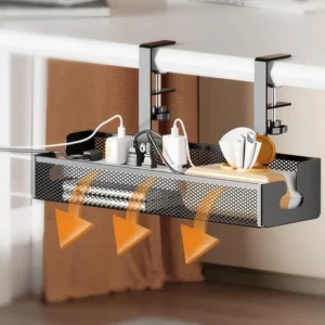 Desk Cord Storage rack No Drill Setup Under Desk Cable Organizer Metal Mesh Cable Management box High Load-Bearing Wire Holder - Image 5