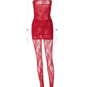 Joskaa Holiday Set Outfit For Women Black Red Lace Baddie 2 Piece Sets Outfits 2024 New Beach Sexy Leggings Club Party Outfit - Image 6