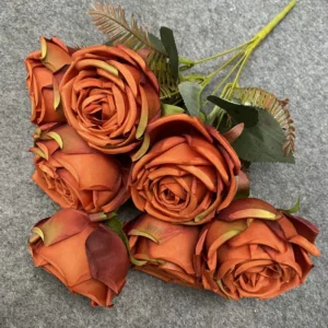 Silk Artificial Rose Caramel Flowers Rose Bouquet Home Decor 7 Heads Flores Artificiales Wedding Decorations Fake Orange Roses - Image 6