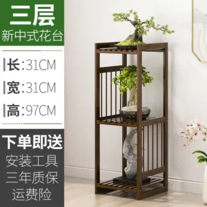Chinese Antique Bamboo Flower Shelves Multi-layer Structure High Fence Rack Vintage Plant Stand for Classic Home Decor - Image 6