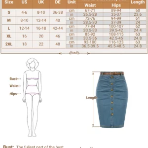BP Women Vintage Jean Skirt With Belt High Waist Ruched Front Bodycon Skirt - Image 2