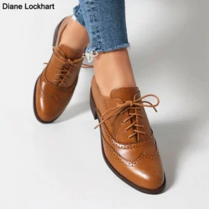 Autumn Spring Retro Oxford Shoes Women White lace up round toe Flats Brogues Office Female Derby Shoes Ladies British style - Image 1