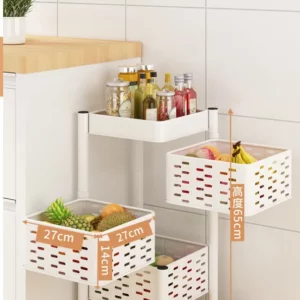 360-degree Rotatable Kitchen Shelf Floor-to-ceiling Multi-layer Household Function Fruit and Vegetable Basket Storage Rack - Image 6
