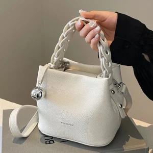 Fashion Weaving Handheld Bucket Bag New Korean Soft Leather Litchi Pattern Handbags Large Capacity One Shoulder Crossbody Bags - Image 1